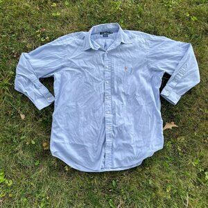 Vintage Ralph Lauren Oxford Shirt Blue Embroidered Logo Old Money Sz 16.5 34